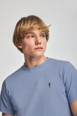 Camiseta azul con cuello redondo y bordado Rigby Go