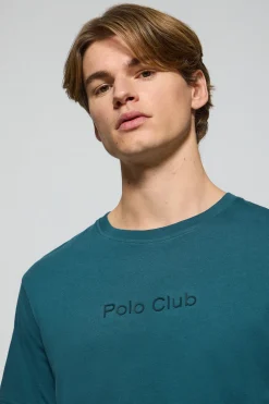Camiseta azul de manga corta y cuello redondo con logotipo Polo Club