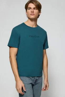 Camiseta azul de manga corta y cuello redondo con logotipo Polo Club
