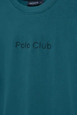 Camiseta azul de manga corta y cuello redondo con logotipo Polo Club