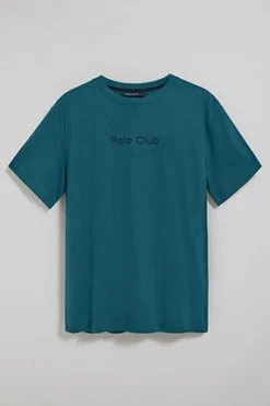 Camiseta azul de manga corta y cuello redondo con logotipo Polo Club