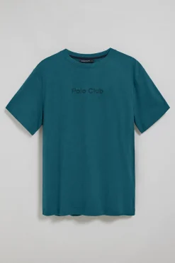 Camiseta azul de manga corta y cuello redondo con logotipo Polo Club