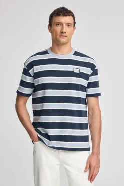 Camiseta azul de rayas con logo engomado Polo Club