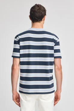 Camiseta azul de rayas con logo engomado Polo Club