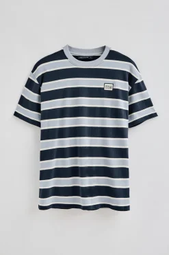 Camiseta azul de rayas con logo engomado Polo Club