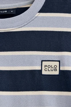 Camiseta azul de rayas con logo engomado Polo Club