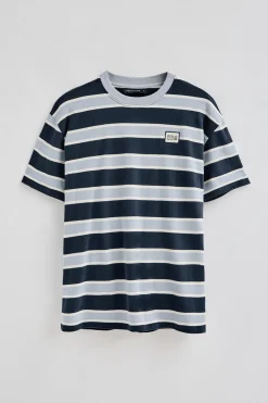 Camiseta azul de rayas con logo engomado Polo Club