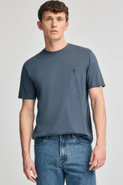 Camiseta azul denim básica de cuello redondo y bordado Rigby Best