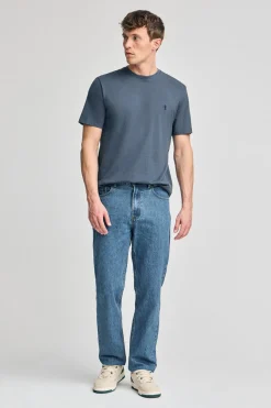 Camiseta azul denim básica de cuello redondo y bordado Rigby Best