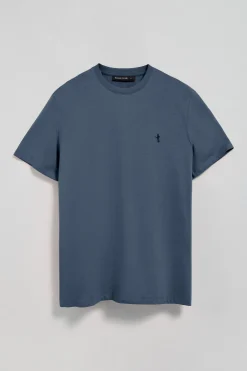 Camiseta azul denim básica de cuello redondo y bordado Rigby Best