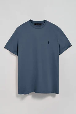 Camiseta azul denim básica de cuello redondo y bordado Rigby Best