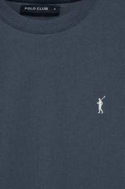 Camiseta azul denim con cuello redondo y bordado Rigby Go
