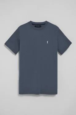 Camiseta azul denim con cuello redondo y bordado Rigby Go