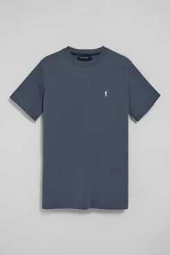 Camiseta azul denim con cuello redondo y bordado Rigby Go