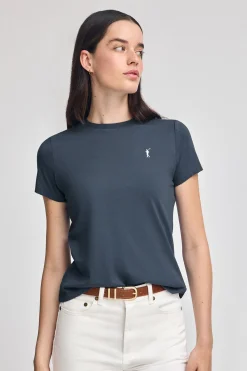 Camiseta azul denim de cuello redondo con bordado Rigby Go