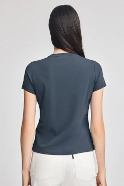 Camiseta azul denim de cuello redondo con bordado Rigby Go