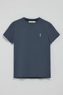 Camiseta azul denim de cuello redondo con bordado Rigby Go