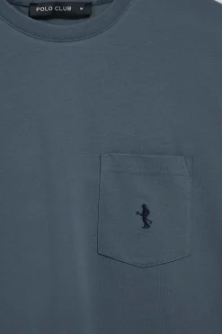 Camiseta azul denim de manga corta con bolsillo y bordado Rigby Best