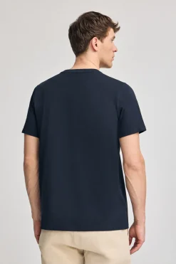 Camiseta azul marino básica de cuello redondo con detalle bordado