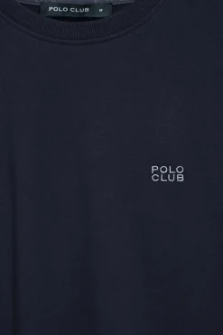 Camiseta azul marino básica de cuello redondo con detalle bordado