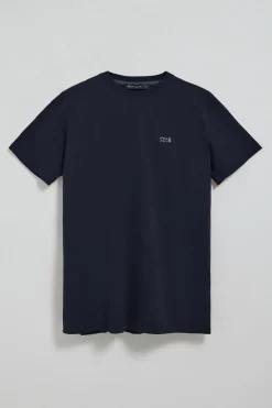 Camiseta azul marino básica de cuello redondo con detalle bordado