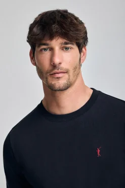 Camiseta azul marino con cuello redondo y bordado Rigby Go