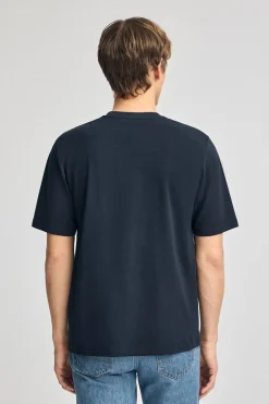 Camiseta azul marino de algodón y lino con bordado Rigby Go