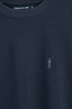 Camiseta azul marino de algodón y lino con bordado Rigby Go