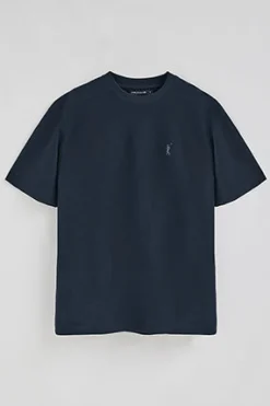Camiseta azul marino de algodón y lino con bordado Rigby Go