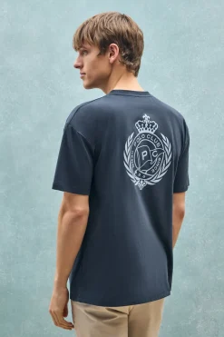Camiseta azul marino de cuello redondo y print náutico