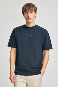 Camiseta azul marino de cuello redondo y print náutico