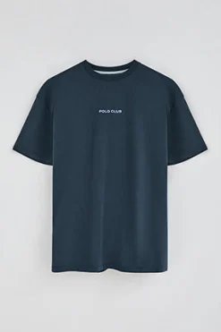 Camiseta azul marino de cuello redondo y print náutico
