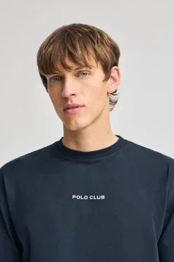 Camiseta azul marino de cuello redondo y print náutico