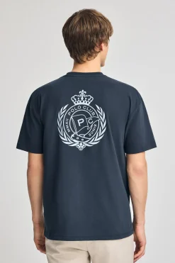 Camiseta azul marino de cuello redondo y print náutico