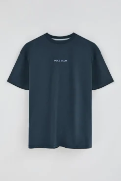 Camiseta azul marino de cuello redondo y print náutico