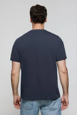 Camiseta azul marino de cuello de pico y manga corta con bordado Rigby Go