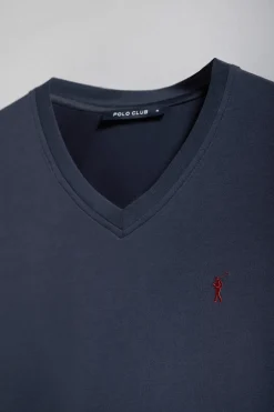 Camiseta azul marino de cuello de pico y manga corta con bordado Rigby Go