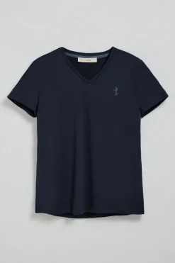 Camiseta azul marino de escote en pico y bordado Rigby Best