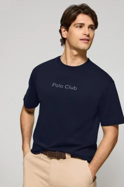 Camiseta azul marino de manga corta y cuello redondo con logotipo Polo Club