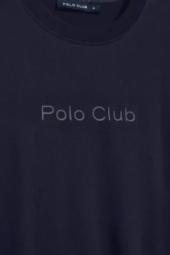 Camiseta azul marino de manga corta y cuello redondo con logotipo Polo Club