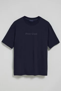 Camiseta azul marino de manga corta y cuello redondo con logotipo Polo Club