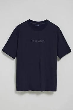 Camiseta azul marino de manga corta y cuello redondo con logotipo Polo Club