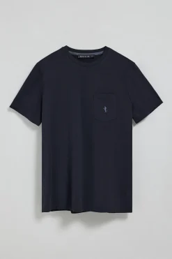 Camiseta azul marino de manga corta con bolsillo y bordado Rigby Best