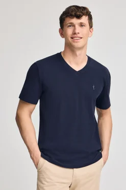 Camiseta azul marino de manga corta y cuello de pico con bordado Rigby Best