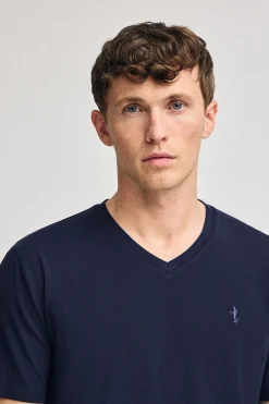 Camiseta azul marino de manga corta y cuello de pico con bordado Rigby Best