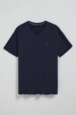 Camiseta azul marino de manga corta y cuello de pico con bordado Rigby Best