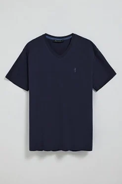 Camiseta azul marino de manga corta y cuello de pico con bordado Rigby Best