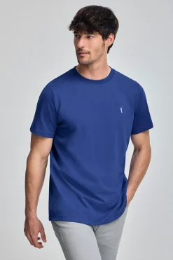 Camiseta azul royal con cuello redondo y bordado Rigby Go