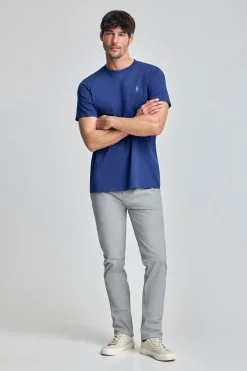 Camiseta azul royal con cuello redondo y bordado Rigby Go