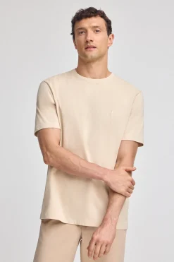 Camiseta beige básica de cuello redondo y bordado Rigby Best